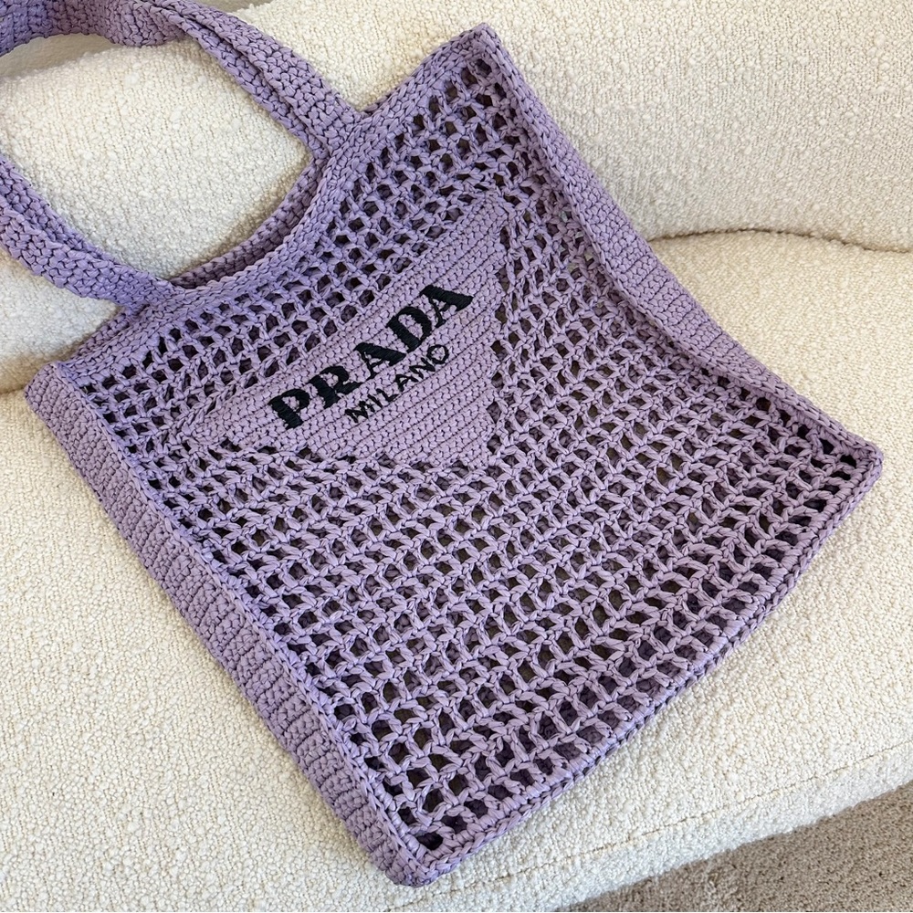 Prada “Lily” Purple Raffia Embroidered Logo Tote Shoulder Bag - Picture 6 of 12